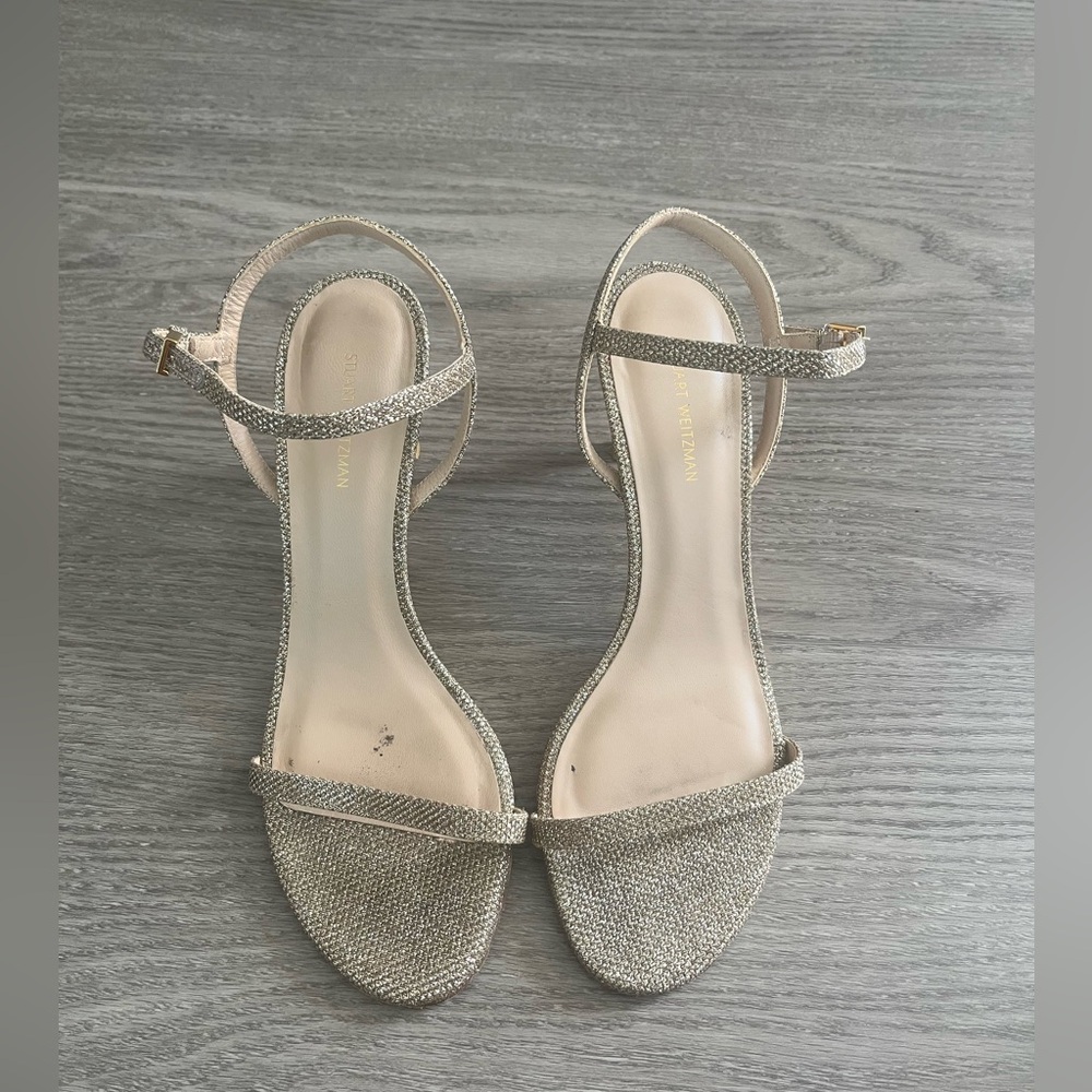 Stuart Weitzman Metallic Shimmer Glitter Ankle Strap Heels Size 8.5 Women’s